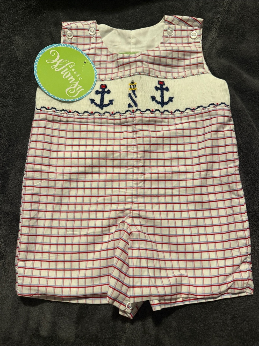 Classic Whimsy Smocked Lighthouse and Anchor Jon Jon sz 3m NWT